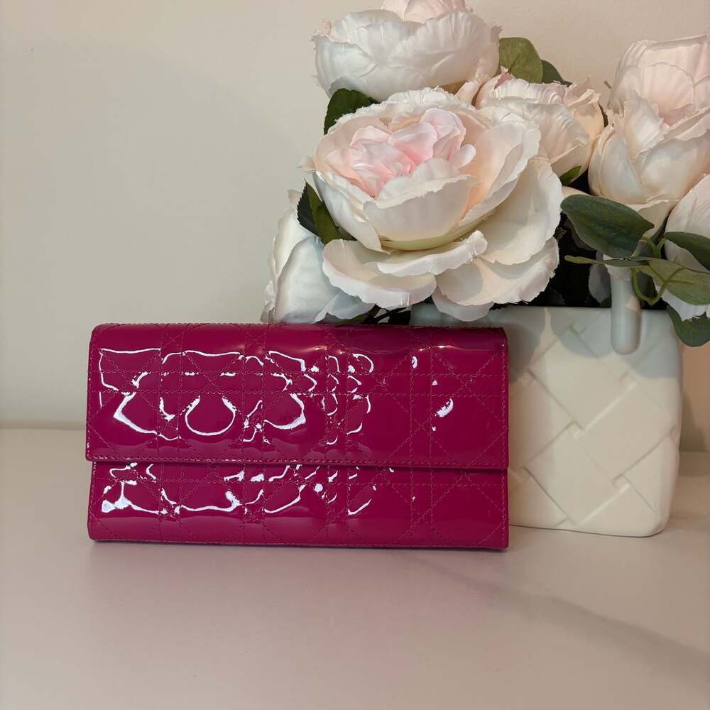 Christian Dior Cannage Patent Leather Long Wallet